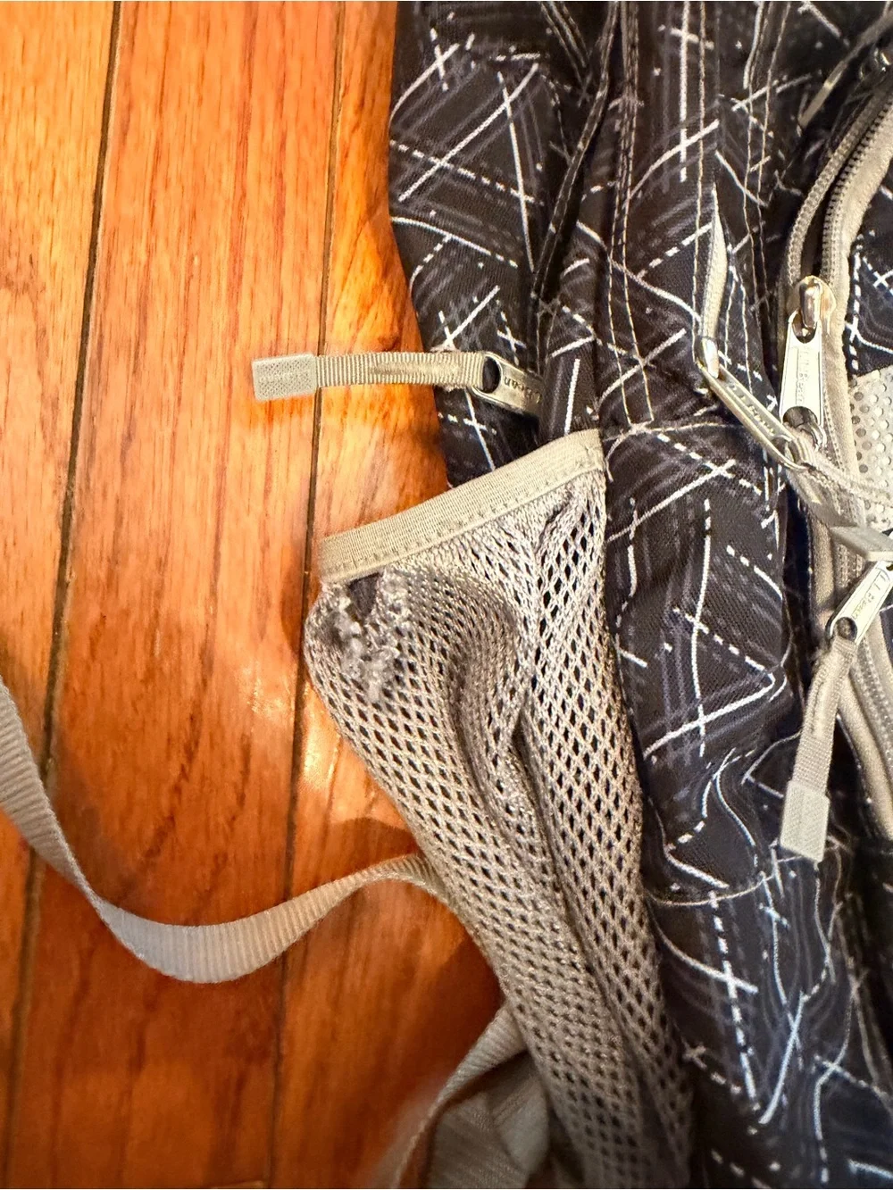 L.L. Bean Black Geometric Print Backpack with Gray Accents